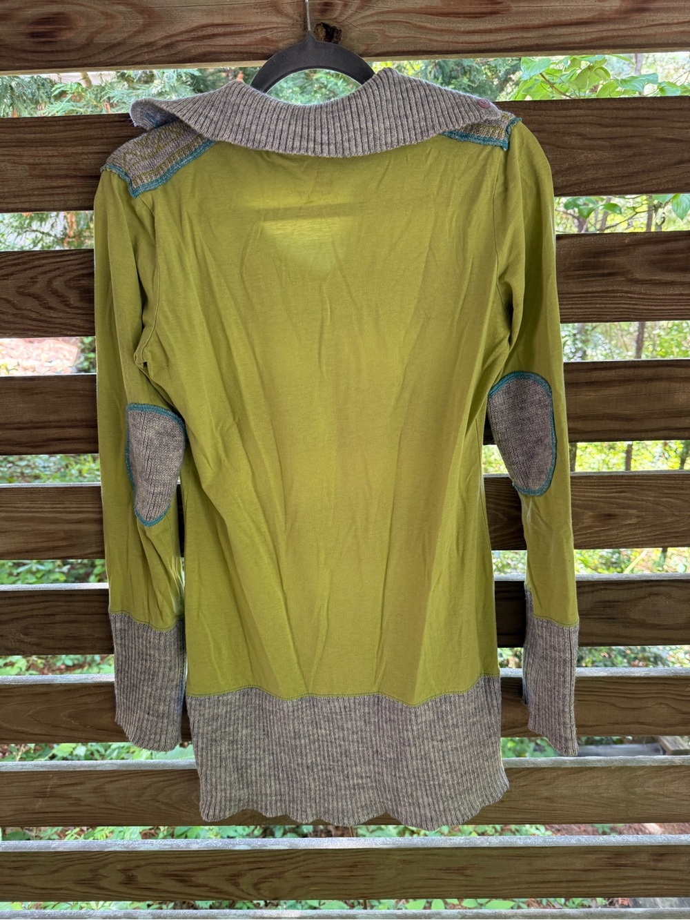 Free People Light lime Green Tunic Sweater dress with Heather Gray Trim - Picture 3 of 7